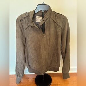 RuffHewn Women’s Faux Suede Bomber Jacket Small – Brown‎ Zip Up